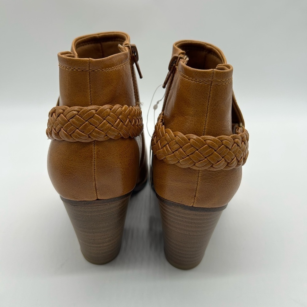 Baretraps Vegan Chestnut Ankle Boots | Braided Strap Block Heel Booties Sz 10M - Picture 7 of 13